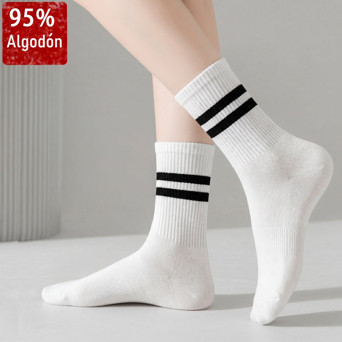 Calcetines Largos Blancos Rayas Negras 36-40