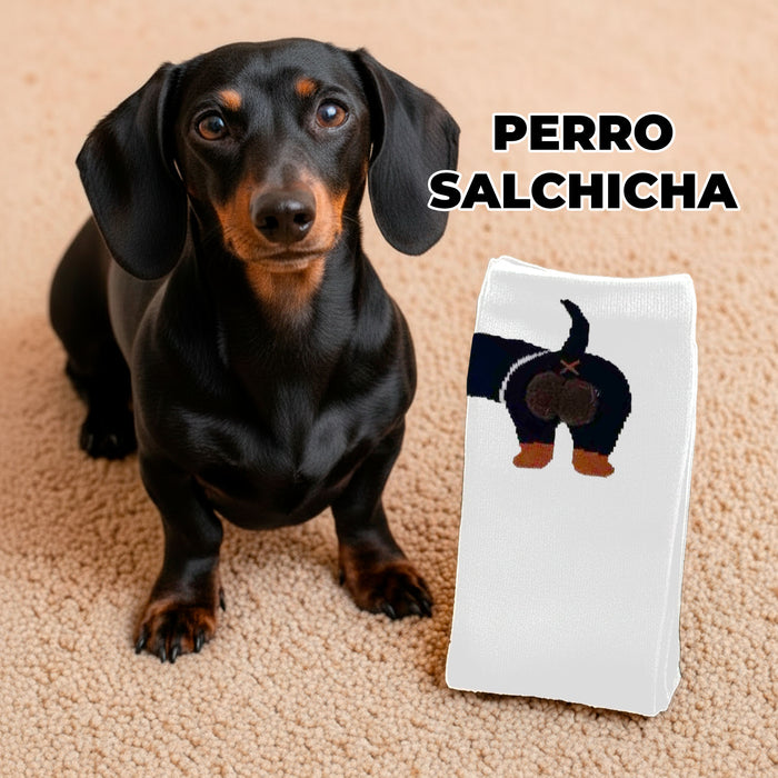 Calcetines Perro Salchicha Negro con Bolitas