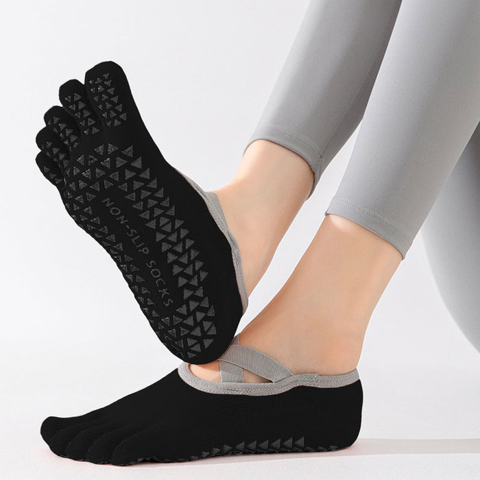 Calcetín Deportivo Yoga Antideslizante invisible Dedos Negro