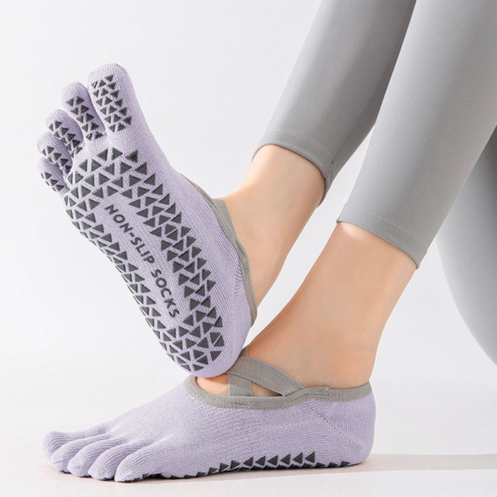 Calcetín Deportivo Yoga Antideslizante invisible Dedos Lila