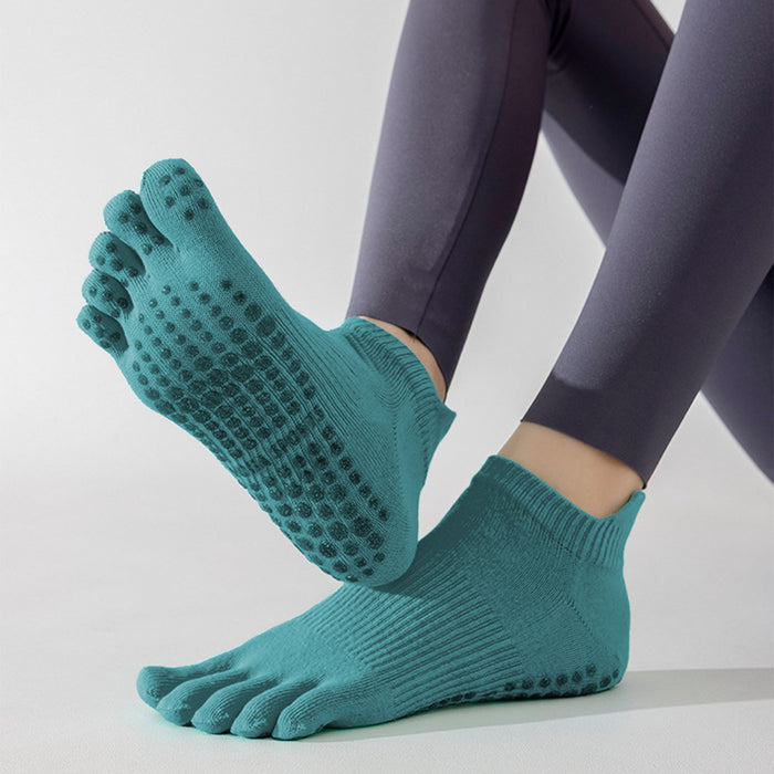 Calcetín Deportivo Yoga Antideslizante Corto Dedos Gris Verde