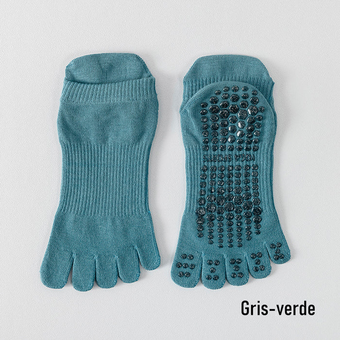 Calcetín Deportivo Yoga Antideslizante Corto Dedos Gris Verde