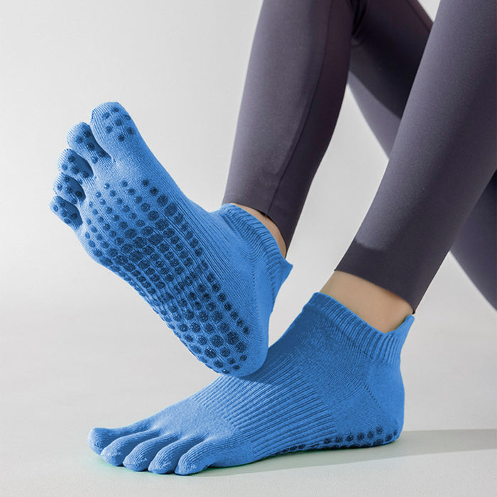 Calcetín Deportivo Yoga Antideslizante Corto Dedos Azul