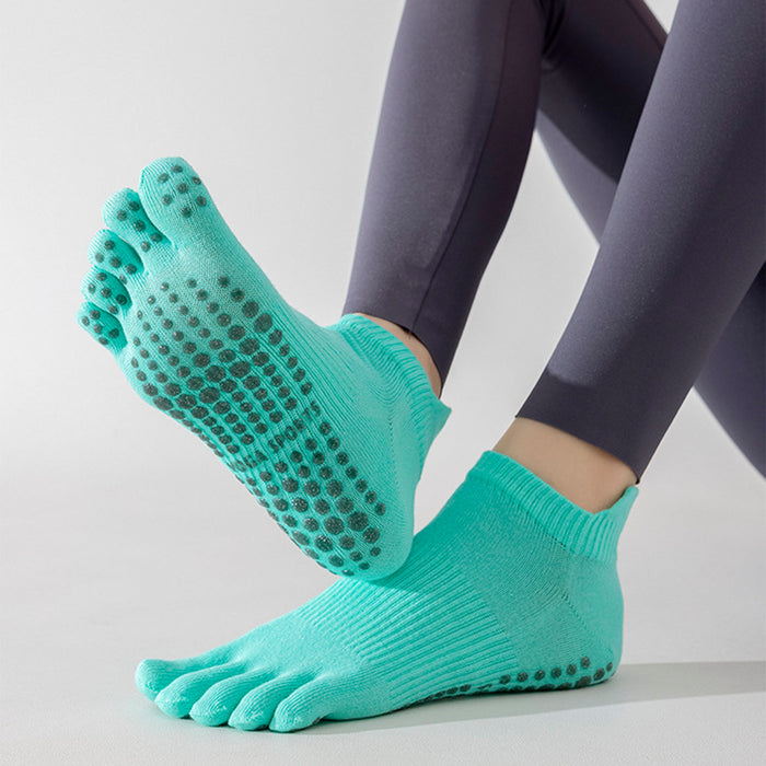 Calcetín Deportivo Yoga Antideslizante Corto Dedos Verde