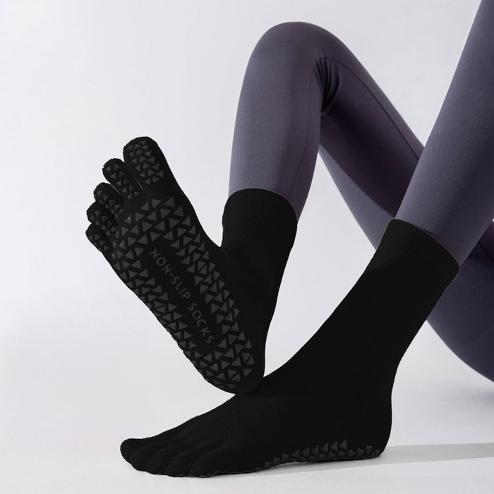 Calcetín Deportivo Yoga Antideslizante Ajustable Dedos Negro
