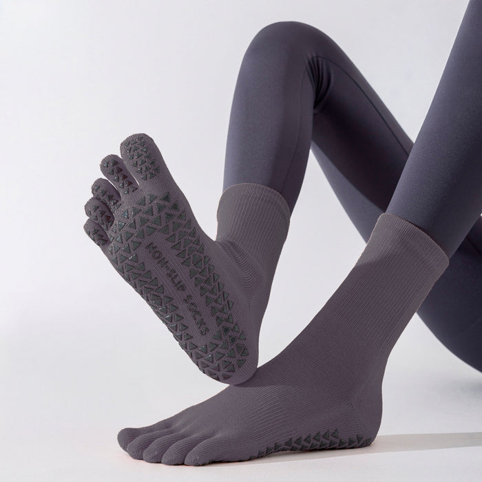 Calcetín Deportivo Yoga Antideslizante Ajustable Dedos Gris