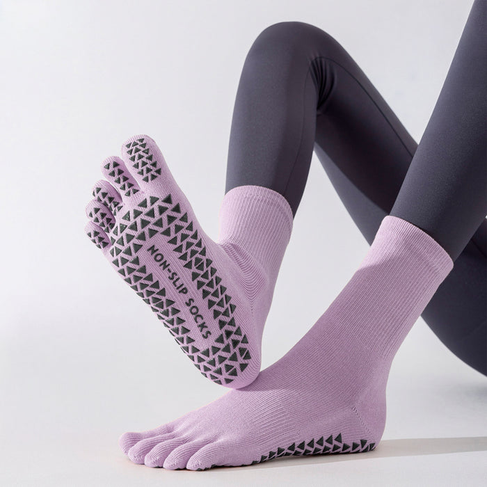 Calcetín Deportivo Yoga Antideslizante Ajustable Dedos Lila