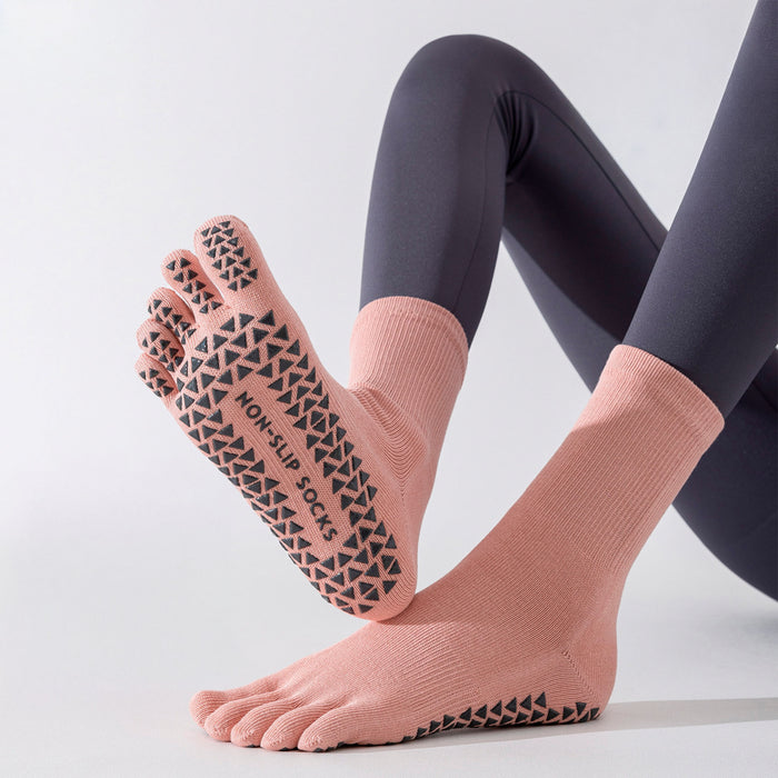 Calcetín Deportivo Yoga Antideslizante Ajustable Dedos Rosado