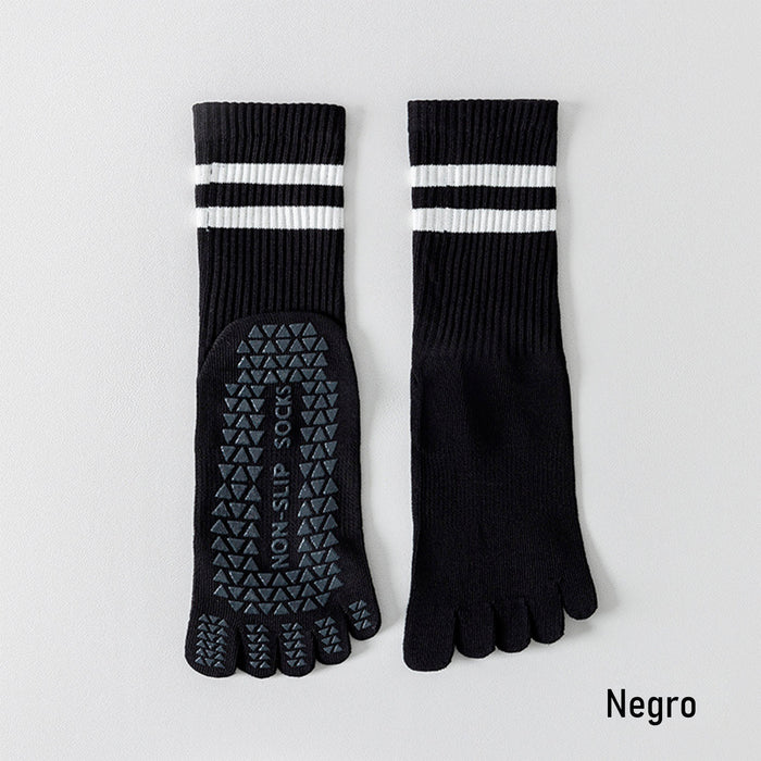 Calcetín Deportivo Yoga Antideslizante Ajustable Dedos Negro 2 rayas