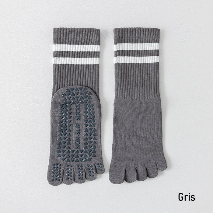 Calcetín Deportivo Yoga Antideslizante Ajustable Dedos Gris 2 Rayas