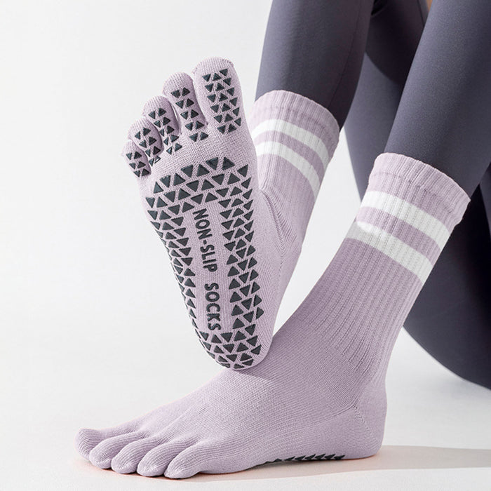 Calcetín Deportivo Yoga Antideslizante Ajustable Dedos Lila 2 Rayas