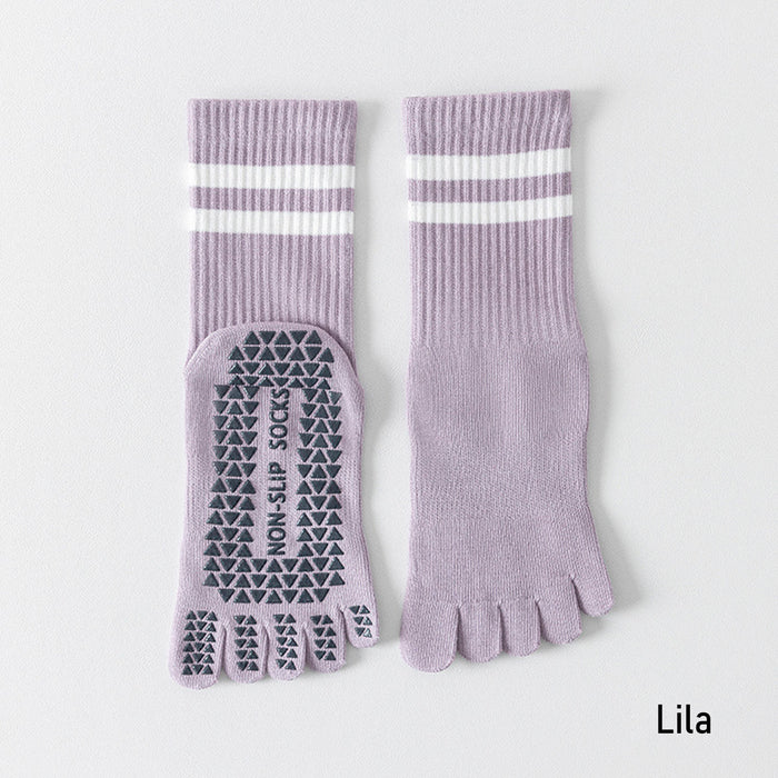 Calcetín Deportivo Yoga Antideslizante Ajustable Dedos Lila 2 Rayas
