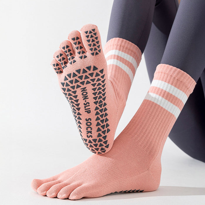 Calcetín Deportivo Yoga Antideslizante Ajustable Dedos Rosado 2 Rayas