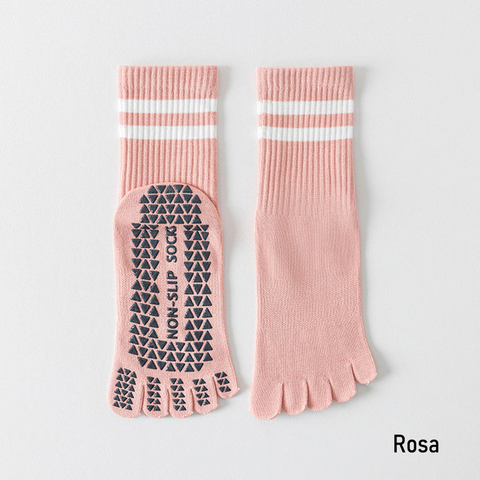 Calcetín Deportivo Yoga Antideslizante Ajustable Dedos Rosado 2 Rayas