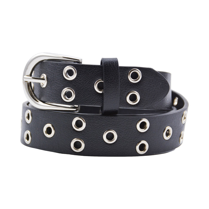 Cinturón Mujer Negro Hebilla Semi Redonda Tachas Plateadas