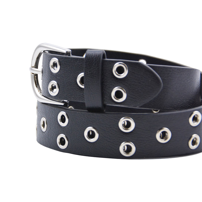 Cinturón Mujer Negro Hebilla Semi Redonda Tachas Plateadas