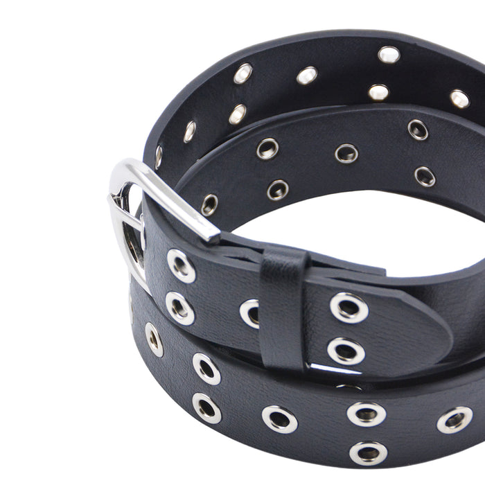 Cinturón Mujer Negro Hebilla Semi Redonda Tachas Plateadas