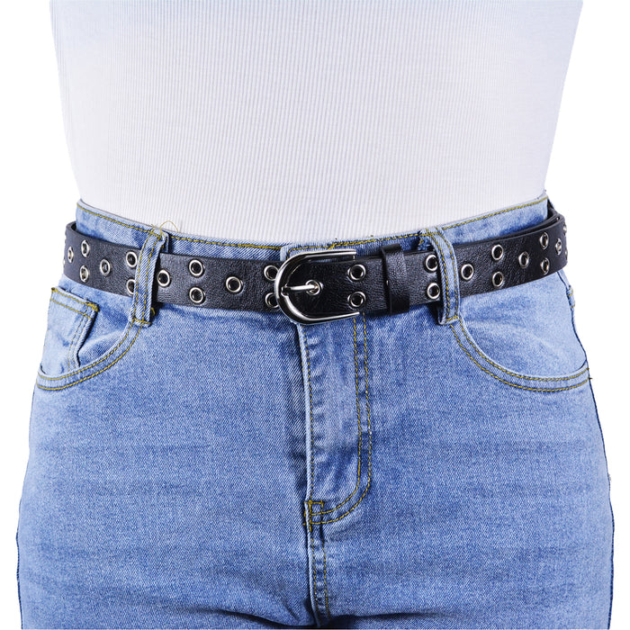Cinturón Mujer Negro Hebilla Semi Redonda Tachas Plateadas