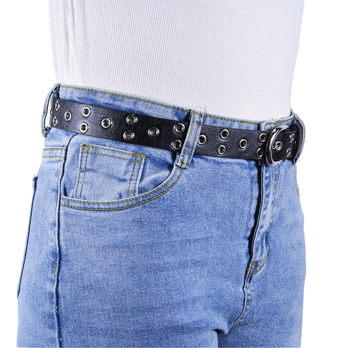 Cinturón Mujer Negro Hebilla Semi Redonda Tachas Plateadas