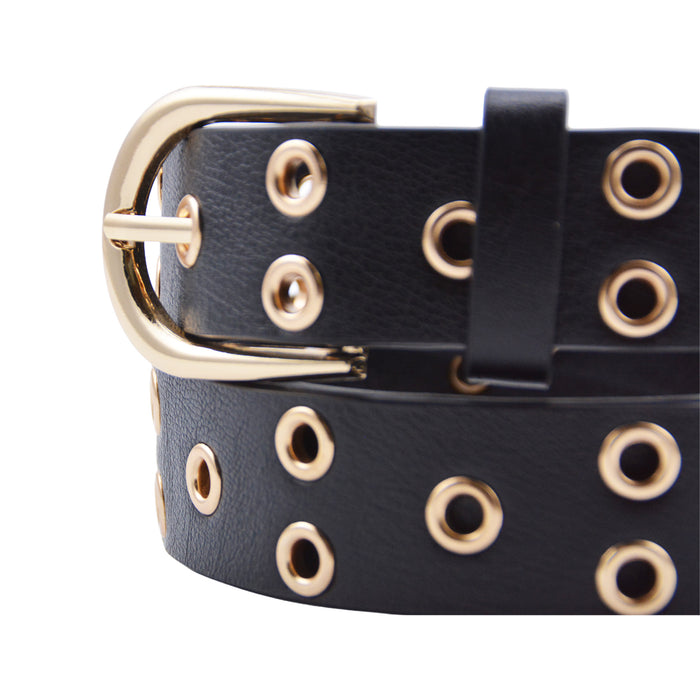 Cinturón Mujer Negro Hebilla Semi Redonda Tachas Doradas
