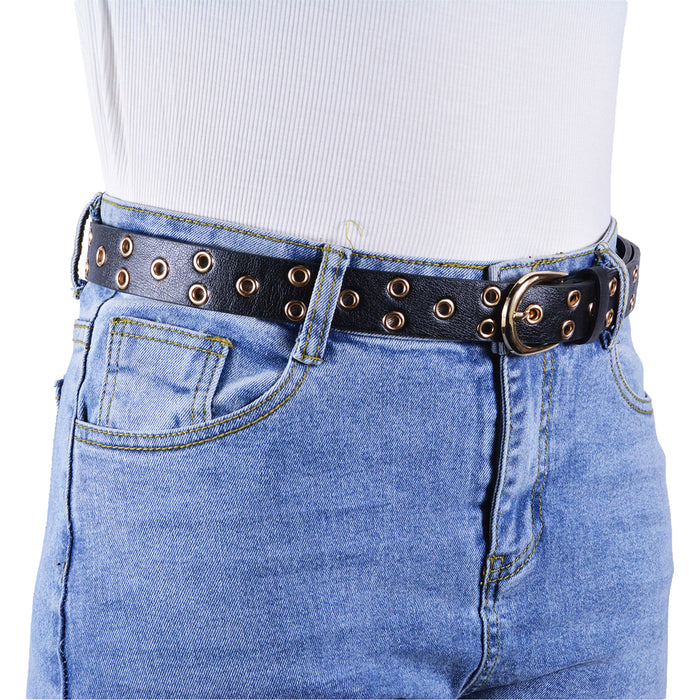 Cinturón Mujer Negro Hebilla Semi Redonda Tachas Doradas