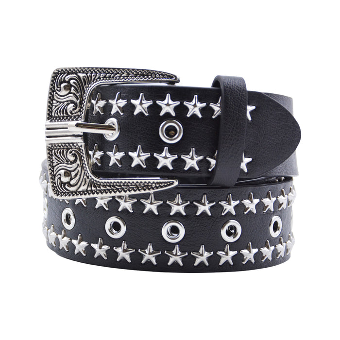 Cinturón Mujer Negro Hebilla Cuadrada Estrellas