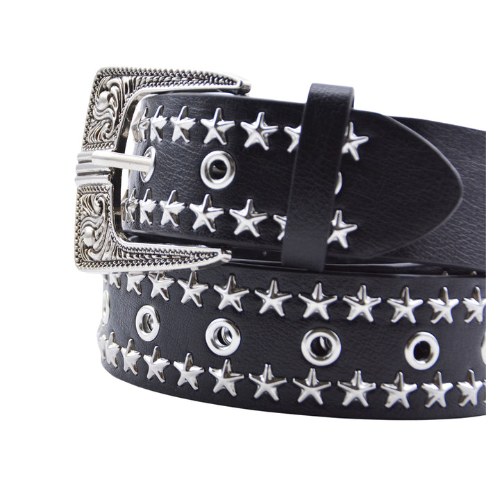 Cinturón Mujer Negro Hebilla Cuadrada Estrellas