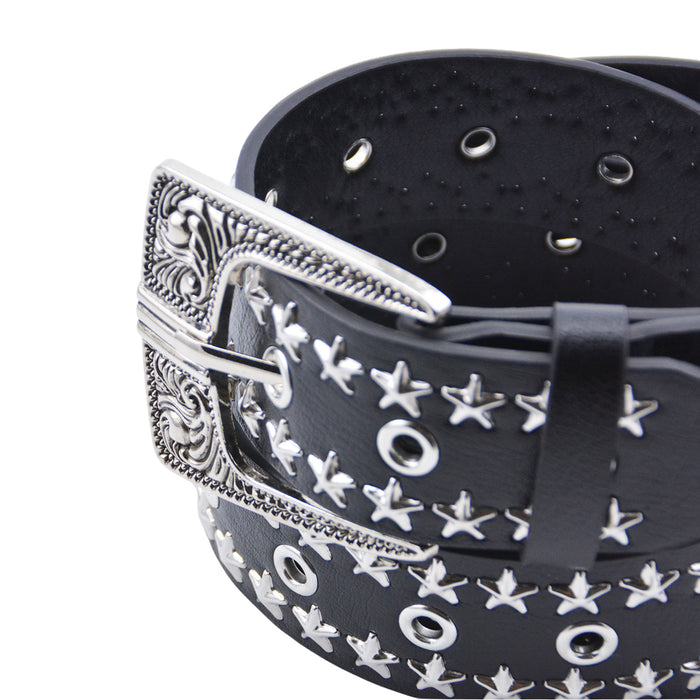 Cinturón Mujer Negro Hebilla Cuadrada Estrellas