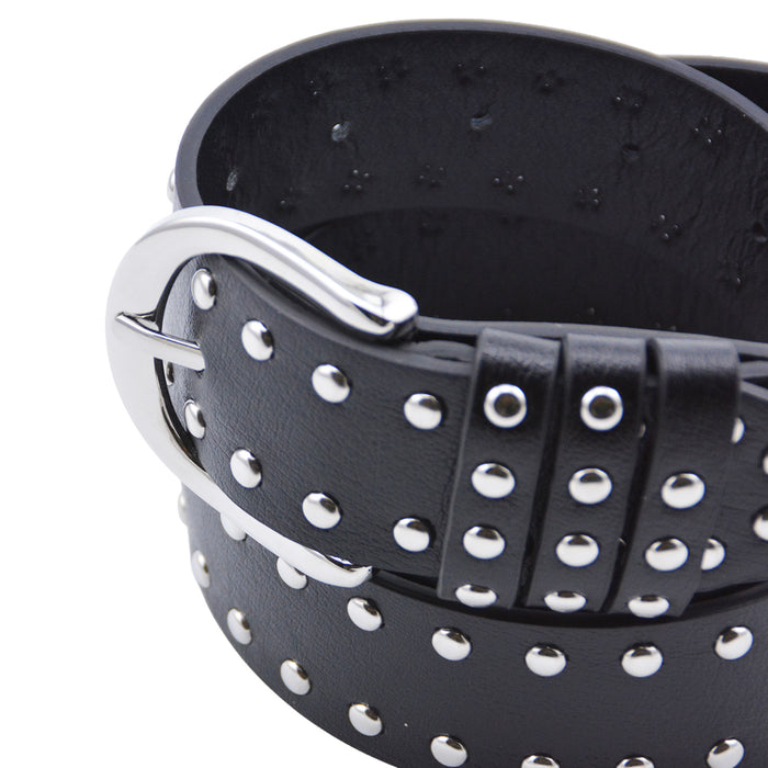 Cinturón Mujer Negro Hebilla Semi Redonda Tachas Plateadas