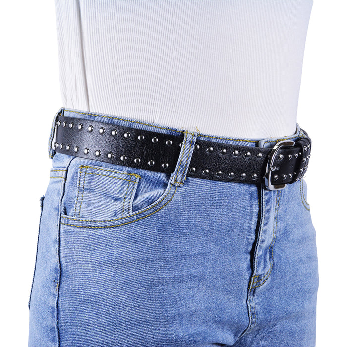 Cinturón Mujer Negro Hebilla Semi Redonda Tachas Plateadas