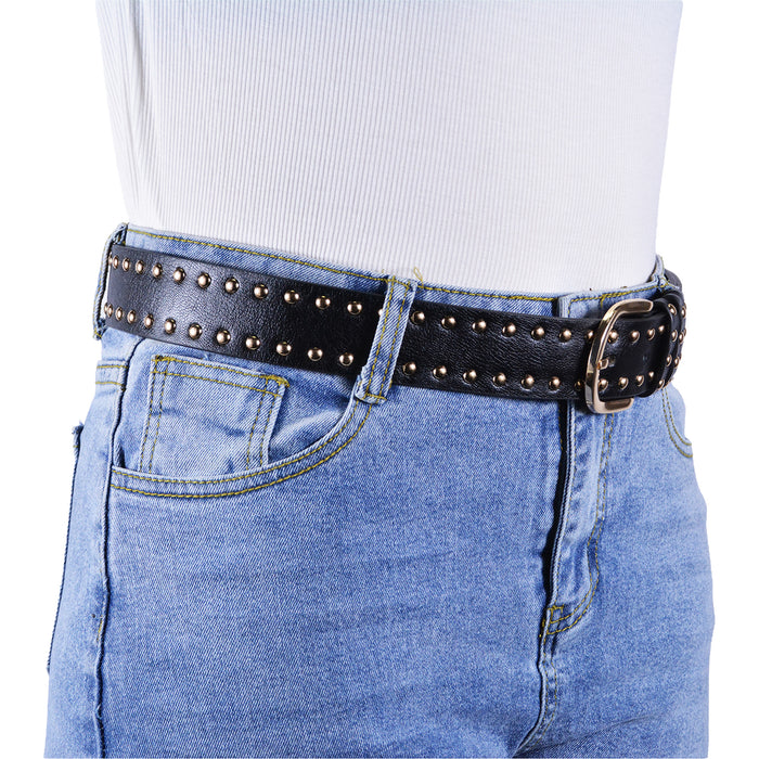 Cinturón Mujer Negro Hebilla Semi Redonda Tachas Doradas