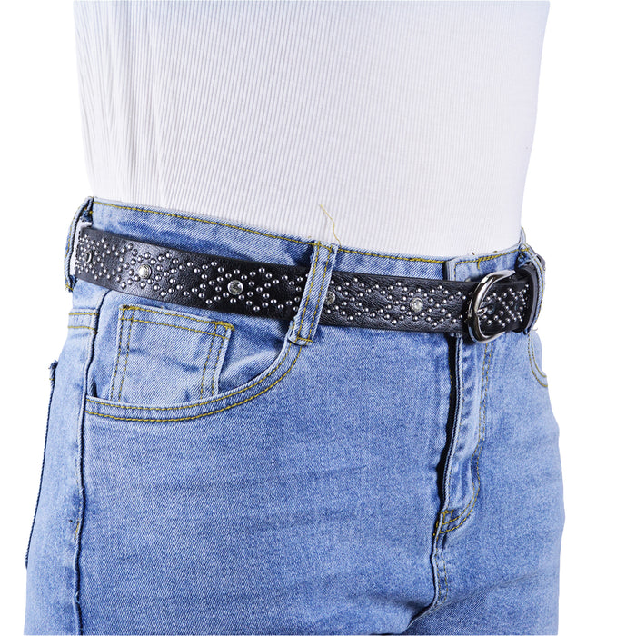 Cinturón Mujer Negro Hebilla Semi Redonda Tachas Plateadas