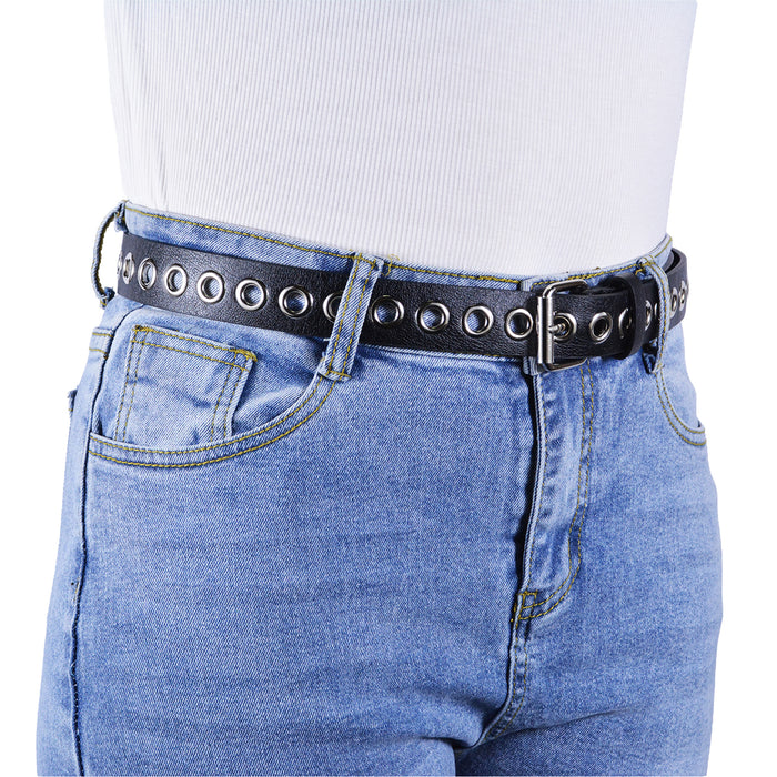 Cinturón Mujer Negro Hebilla Cuadrada Tachas Plateadas