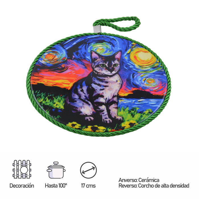 Posaollas Gato Gris Cordòn Verde