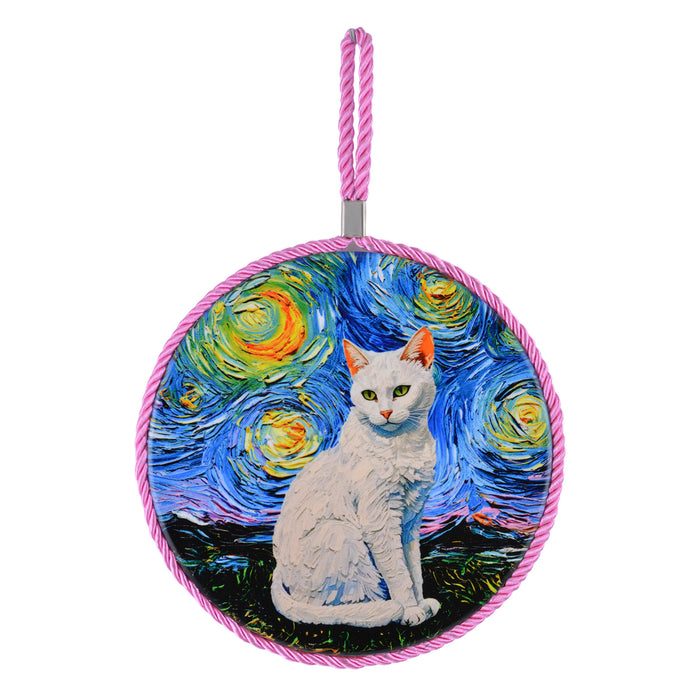 Posaollas Gato Blanco Pintura Cordòn Rosado