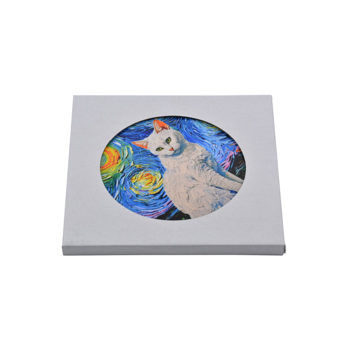 Posaollas Gato Blanco Pintura Cordòn Rosado