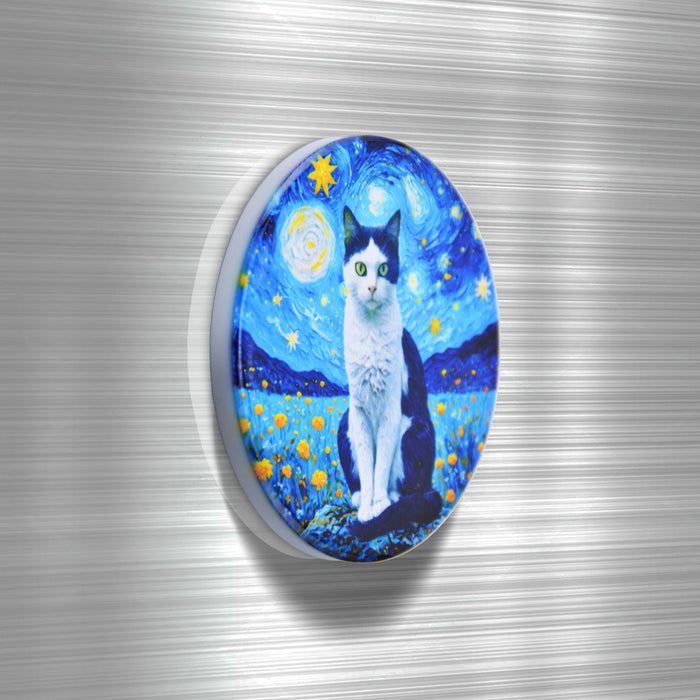 Imán Gato Blanco y Negro Noche