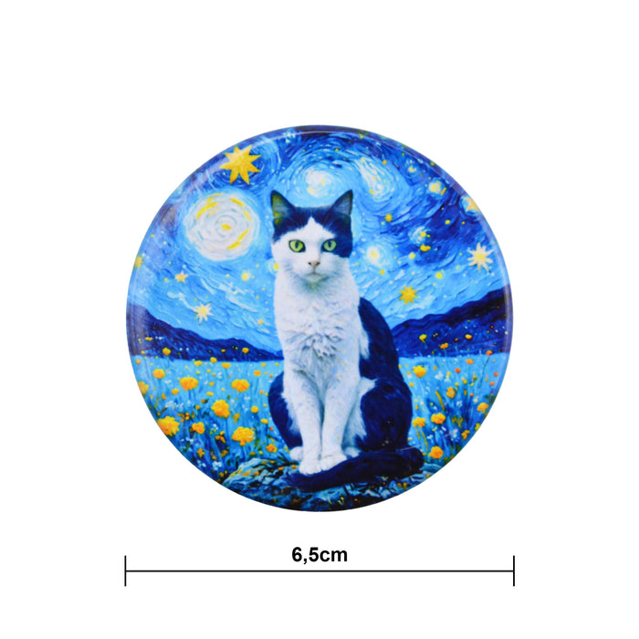 Imán Gato Blanco y Negro Noche