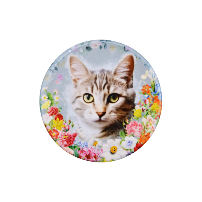 Imán Gato Gris Floral