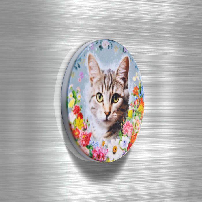 Imán Gato Gris Floral