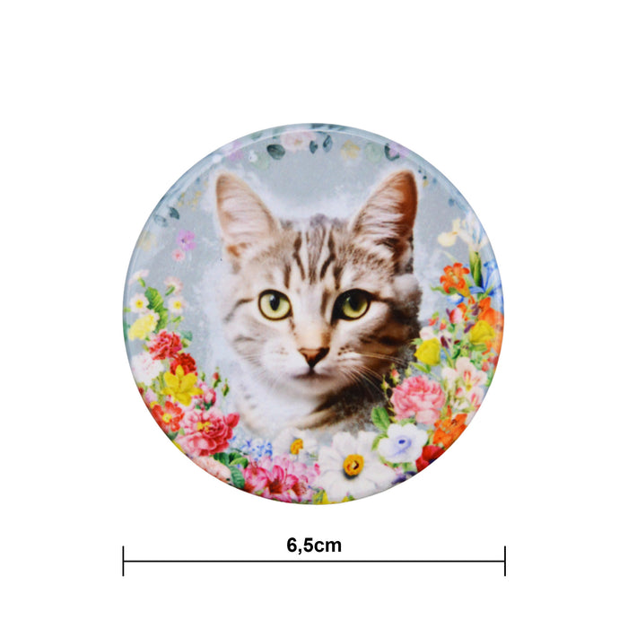 Imán Gato Gris Floral