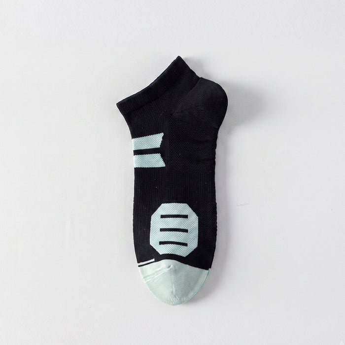 Calcetín Deportivo Transpirable Corto Algodón Negro Raya Verde 41-45