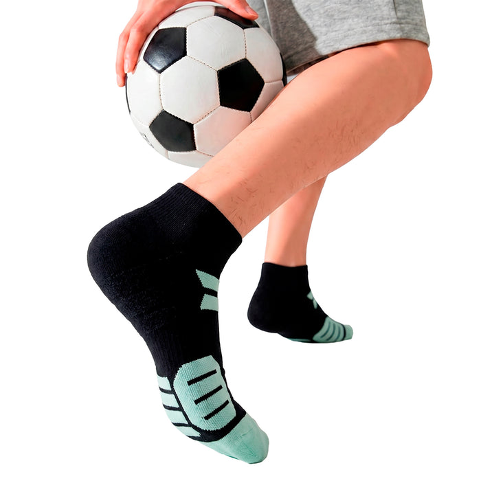 Calcetín Deportivo Transpirable Corto Algodón Negro Raya Verde 41-45