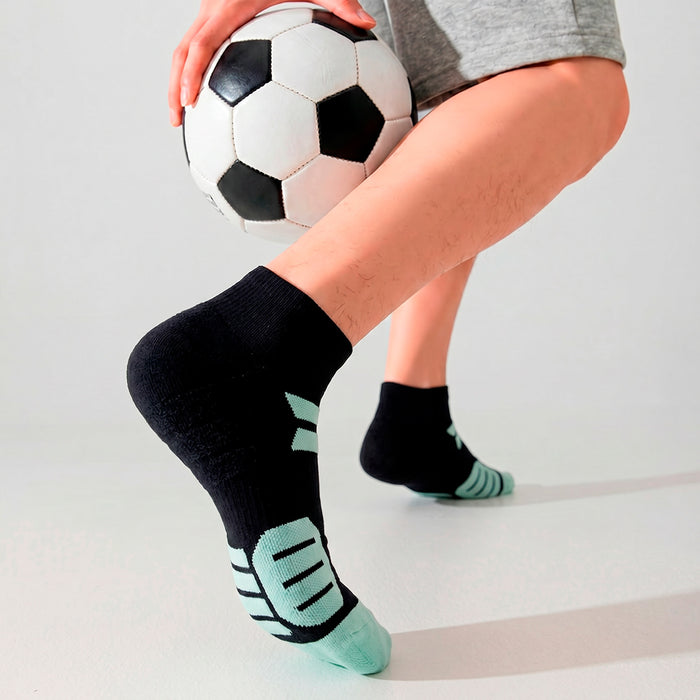 Calcetín Deportivo Transpirable Corto Algodón Negro Raya Verde 41-45