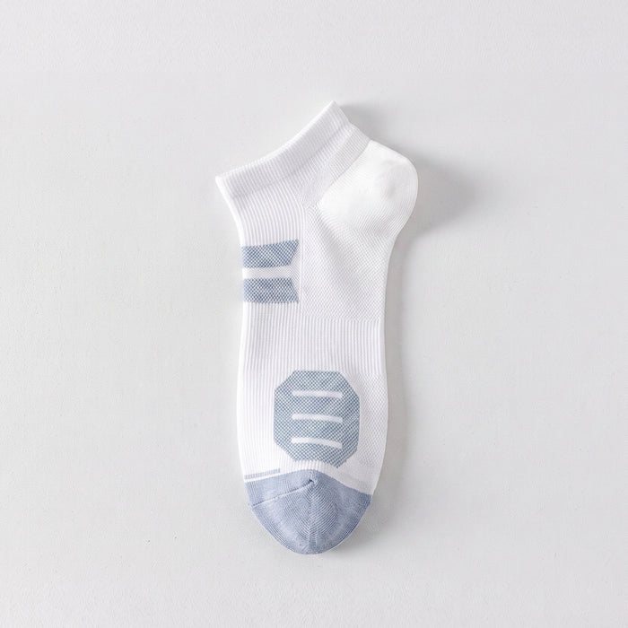 Calcetín Deportivo Transpirable Corto Algodón Blanco Raya Gris 41-45