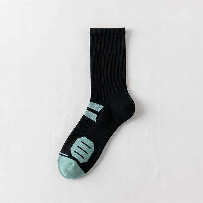 Calcetín Deportivo Largo Liso Transpirable Negro Raya Verde 41-45