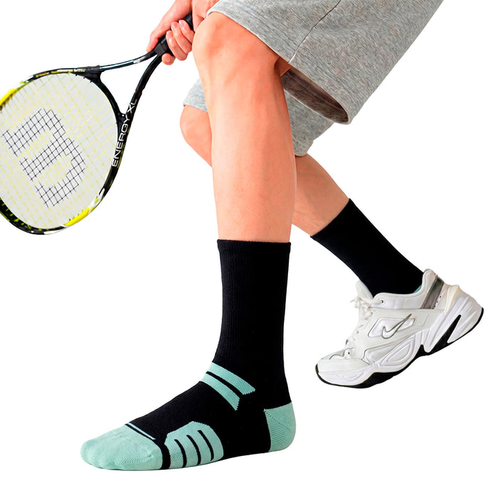 Calcetín Deportivo Largo Liso Transpirable Negro Raya Verde 41-45