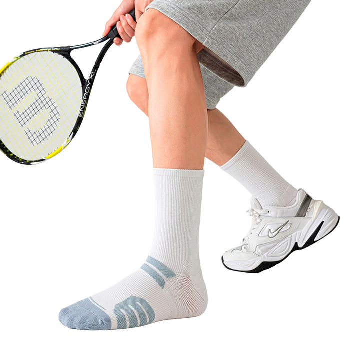 Calcetín Deportivo Largo Liso Transpirable Blanco Raya Gris 41-45