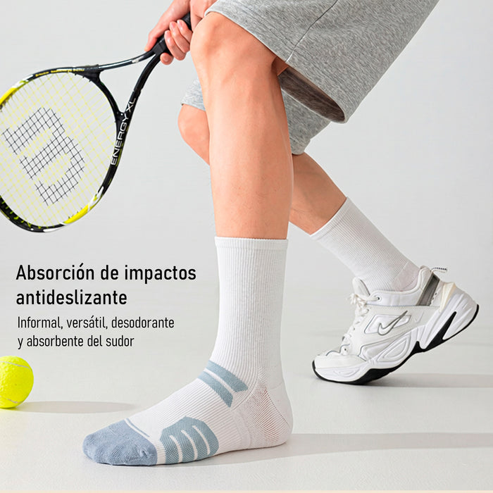 Calcetín Deportivo Largo Liso Transpirable Blanco Raya Gris 41-45