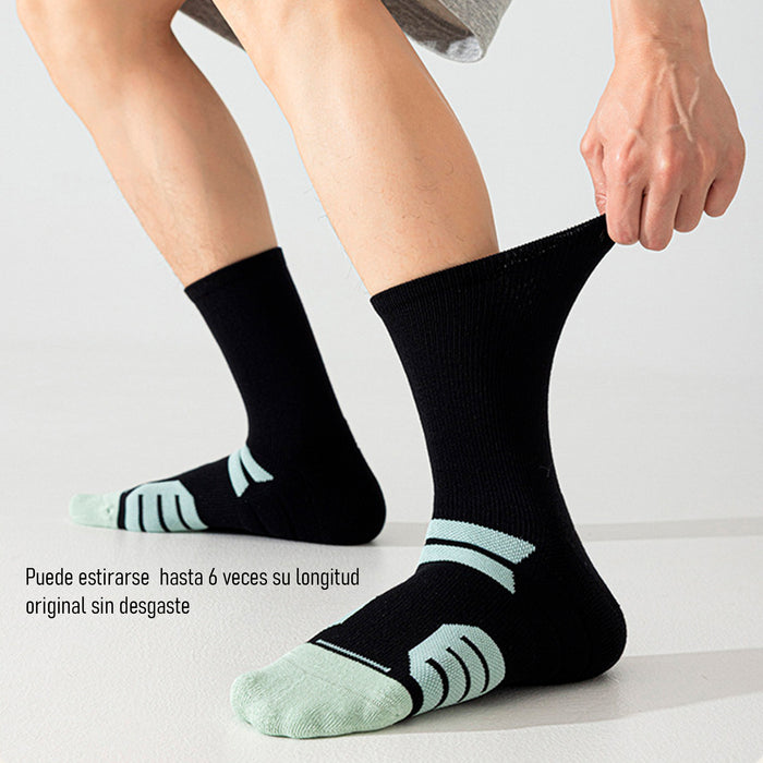 Calcetín Deportivo Largo Liso Transpirable Blanco Raya Gris 41-45